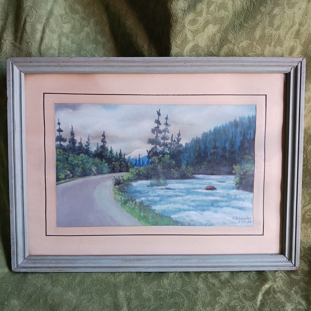 1954 Pastel Landscape Art Framed 16x12 E Schneider